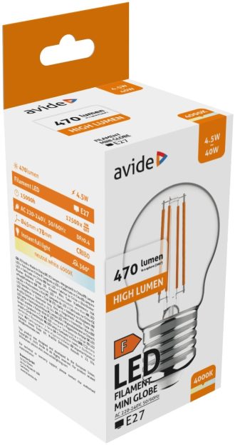 Avide LED Filament Mini Σφαιρική 4.5W E27 NW 4000K