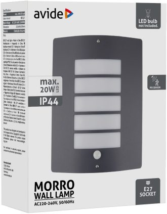 Avide Εξωτερικό Φωτιστικό Τοίχου Morro 1xE27 IP44 Ανθρακί με Φωτοκύτταρο