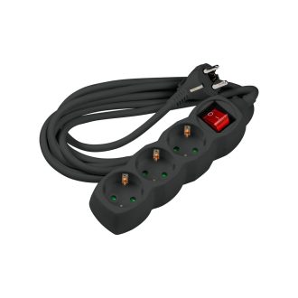 Technik Πολύπριζο 3 Θέσεων με Διακόπτη & 1.5 mm² Καλώδιο Χαλκού 16A Μαύρο 3m