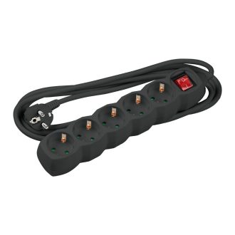 Technik Πολύπριζο 5 Θέσεων με Διακόπτη & 1.5 mm² Καλώδιο Χαλκού 16A Μαύρο 3m