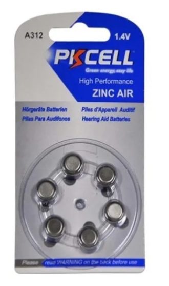Pkcell 1.4V Zinc Air Μπαταρία Ακουστικών Βαρηκοΐας  A312 6τμχ