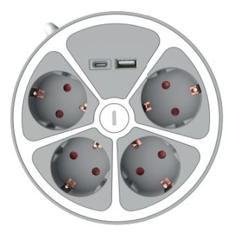 Technik Στρογγυλό Πολύπριζο 4 Θέσεων 1,4m Καλώδιο + USB-A + USB-C 16A